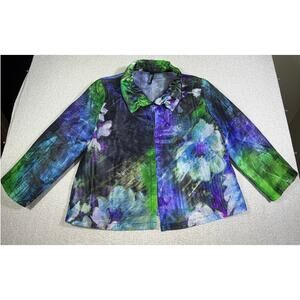 Berek Women Large Blue Green Sheer Cropped Open Front Long Sleeve Holiday Jacket